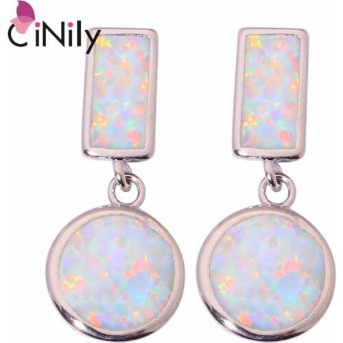 CiNily Created White Blue Fire Opal Silver Plated Wholesale New Style for Women Jewelry Wedding Stud Earrings 21mm OH4260-61