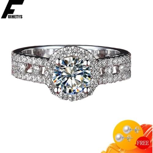 Luxury 925 Silver Jewelry Ring for Women Round Shape Elegant Zircon Gemstones Finger Rings Accessories Wedding Engagement Party