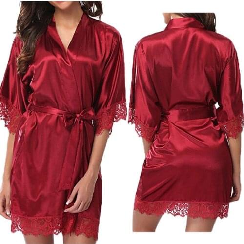 Sexy Women Lace Silk Satin Robe Dress Bandage Babydoll Nightdress Nightgown Sleepwear Lingerie Hot 9 Color