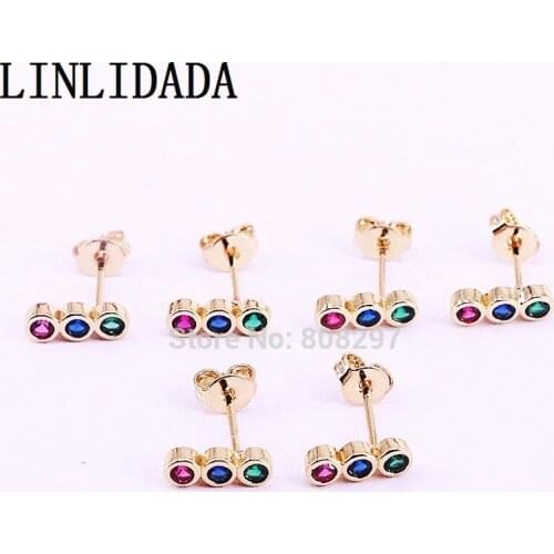 10Pairs Simple Popular Women Girl rainbow CZ Cute Mini Stud Earrings Colorful Jewelry