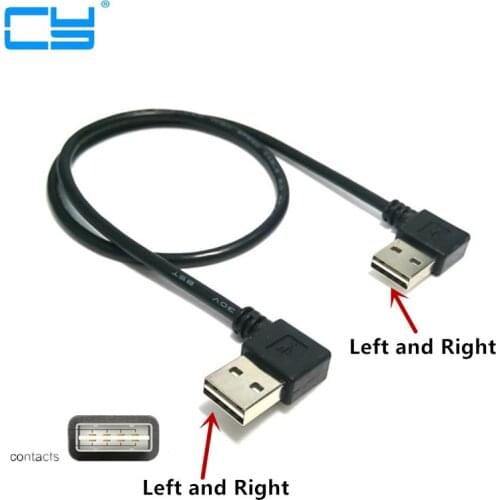 100pcs/lot) 480M USB 2.0 Right Angled 90 degree male to left angled male data cable 1m Black 25cm 50cm 100