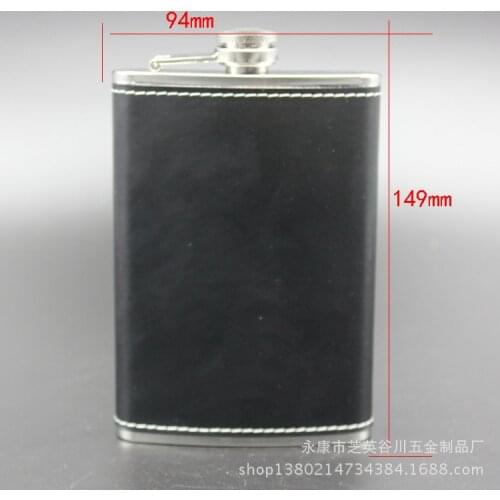 100pcs/lot 9oz Stainless Steel Hip Flask Black Leather Personalized Spirits containers Carve Name or Letter