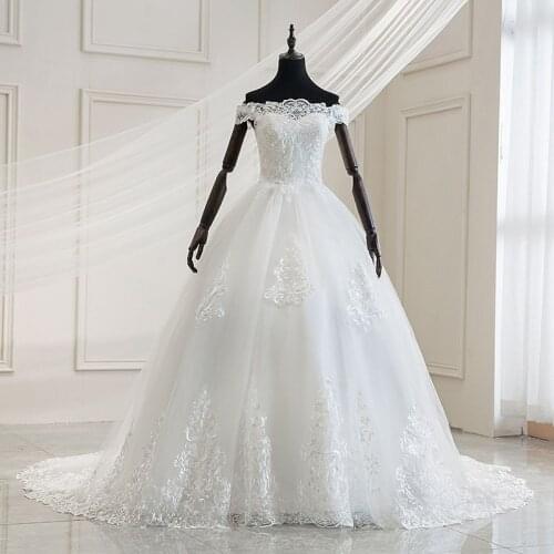 2021 Luxury Lace Embroidery Wedding Dresses Off The Shoulder 100cm Long Train Sweetheart Vestido De Noiva