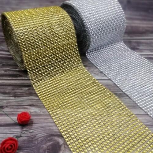 5 Yards x 12cm Diamond Mesh Wrap Ribbon Roll 24 Row for Wedding Party Banquet Chair Cover Plastic Ribbon Bow Decorations