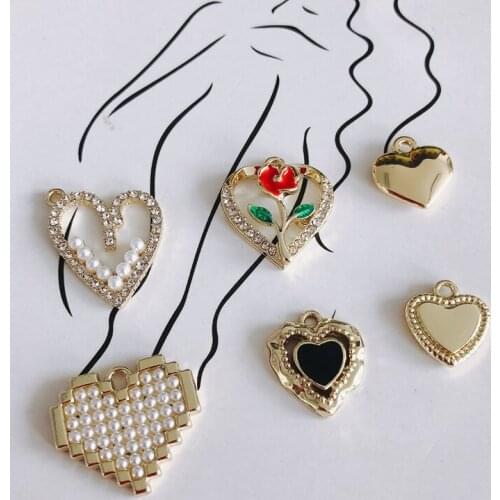 DIY alloy plating jewelry accessories wholesale simple love inlaid pearl small pendant earrings material accessories