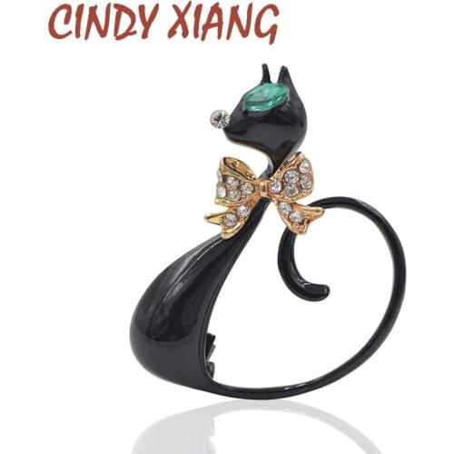 CINDY XIANG 2017 Long Tail Black Cat Brooches Unisex Elegant Animal Brooch Pin Fashion Jewelry Enamel Coat Broches Bijouterie