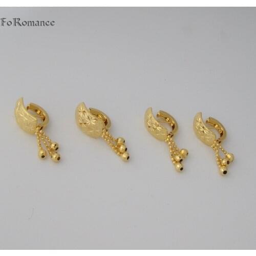 Foromance / THREE THREAD WITH BALLS AS DANGLERS TALL 35 MM 1.38" WIDTH 8 MM 0.31" and 10 MM 0.39 inch - YELLOW GOLD GP