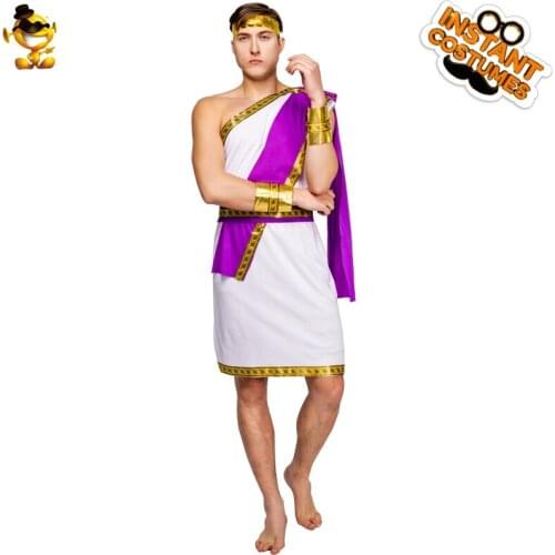 Halloween Men Cosplay Ancient Roman Costume Fancy Dress Party Prince King Robe with Sash for Carnival Adult Costumes