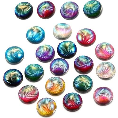 20Pcs/Lot 10mm Shell Shape Resin Cabochons Multicolor Round Flat Back Cabochon DIY For Jewelry Making Supplies Finding Earring