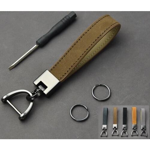 7Colors Classic Leather Car Keychain Frosted Top Layer Cowhide Spring Ring Key Pendant Mens Small Gift Custom LOGO Cowboy Dream