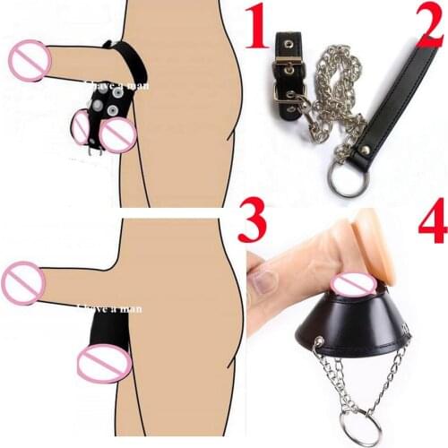 Leather Chastity Cage Ball Stretcher for Adults,Cock Ring Penis, Scrotum Bound Cockring,Sex Accessories Toys