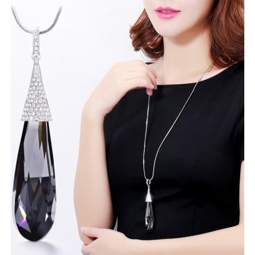 BYSPT Fashion Waterdrop Shaped Big Pendant Necklace With Blue Cubic Zirconia Jewelry For Women Clothes Accessories