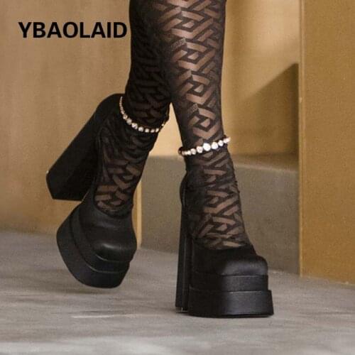 Fashion Waterproof Platform Square Head Hollow Foot Nude Rhinestone Chain Solid Color Baotou Satin High-heel Catwalk Sandals