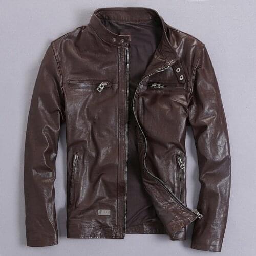 Free shipping.Sales quality vintage goathide men jackets,mens genuine leather jacket,classic motorcycle biker.casual