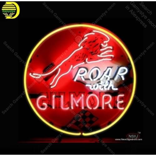NEON SIGN For Roar with Gilmore Gasoline NEON Bulbs Lamp lion GLASS Tubes Decor Garage Room Advertise Oil station Print LOGO