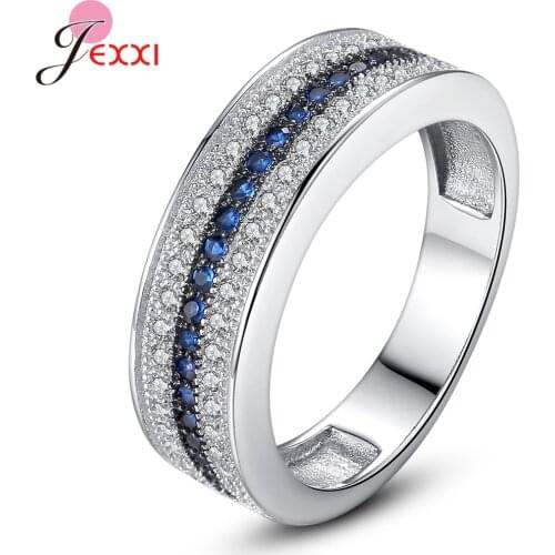 2020 New Arrival 925 Sterling Silver Sparkling CZ Zircon Blue White Rings For Women Engagement Jewelry Anniversary Gift
