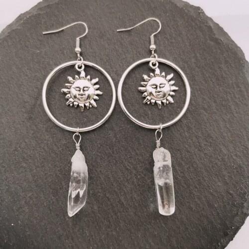 New Handmade~Solar Clear Quartz Earrings,Crystal Point Saturn Earrings,Mystical Earrings,celestial Jewelry Crystals Healing