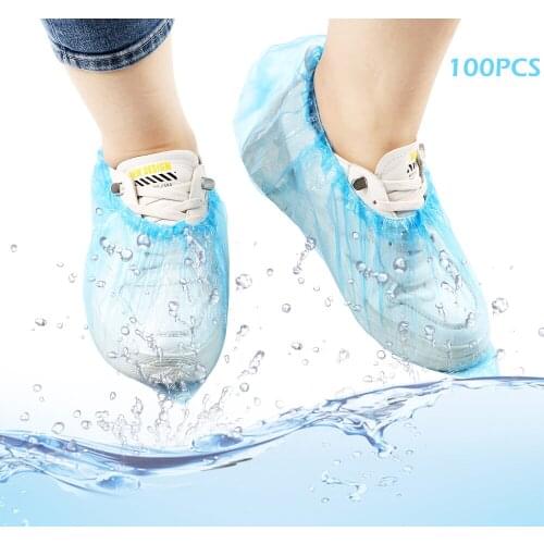 Rainy Day Plastic Organizer Disposable Shoe Covers Blue Carpet Floor Protector 100 PCS Waterproof Anti Slip Cleaning Shoe Covers