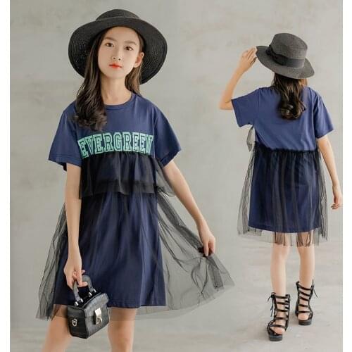 10 to 12 years Girls Mesh T-shirt Dress 2021 Summer Fashion Casual Teen Girls Dresses