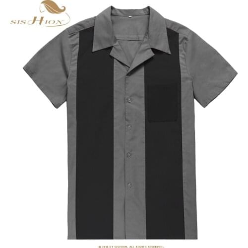 SISHION 2021 Short Sleeve Work Men Shirt ST108 Plus Size 3XL Bowling Shirt for Men Cotton Summer Blouse Men