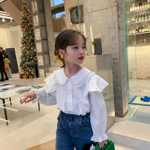 Shirts Tees Tops Full Sleeve Turn Down Collar Solid Regular Cotton New Fashion Casual Simple Cute Spring Autumn Girls Kids