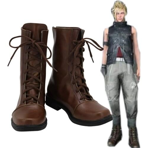 Final Fantasy 15 Prompto Argentum Cosplay Boots Brown Leather Shoes Custom Made Any Size for Unisex