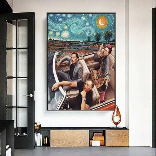 Funny Character Art Blue Starry Van Gogh Driving Posters And Prints Canvas Paintings Wall Art Pictures For Living Room Decor