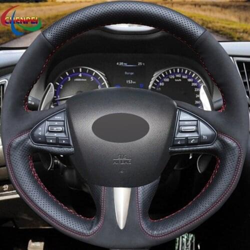 DIY Hand-Stitched Non-slip Black Leather Steering Wheel Cover For Infiniti Q50 Q50L 13-17 QX50 15-17 Car Interior Accessories