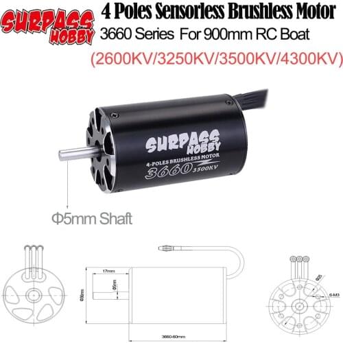 SURPASS HOBBY 3660 2600KV 3250KV 3500KV 4300KV 4 Poles Brushless Waterproof Motor for 800mm-900mm RC Boat