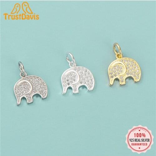 TrustDavis Real 925 Sterling Silver Fashion Animal Elephant Charm Pendant Handmade DIY Accessories Fine Jewelry Wholesale HY191