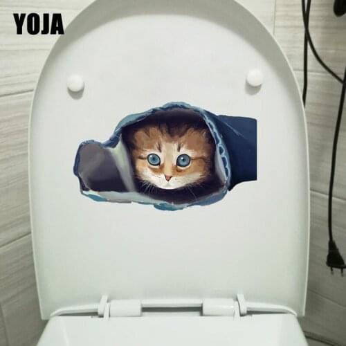 YOJA 20.6*12.3CM Cute Cartoon Cat Childern Bedroom Wall Decals Toilet Sticker Home Decoration T1-0221