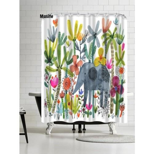 Musife Custom High Quality Cute Bathing Elephant Art Shower Curtain Waterproof Bathroom Polyester Fabric Bathroom Curtain