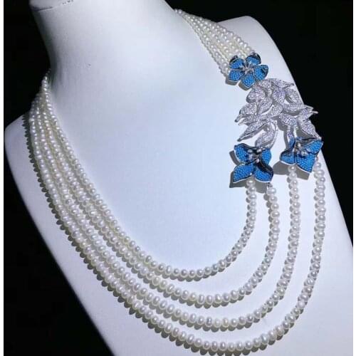 Hand knotted natural 7-8mm white nearl fresh water pearl temperament micro inlay zircon necklace fashion jewelry