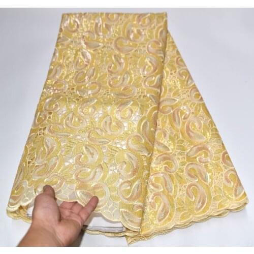 Yellow 2020 Latest French Nigerian Laces Fabrics High Quaity Organza Lace Fabric With Sequins For Wedding Party Dress F4-89H