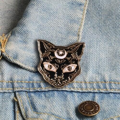 Dark Black Animal Brooch Women Punk Fashion Cartoon Cat Enamel Pins Custom Badge Clothes Backpack Metal Button Lapel Pin Jewelry