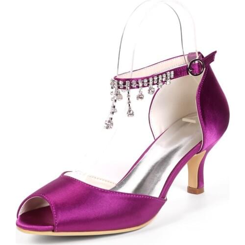 Kitten Heels Satin Wedding Shoes Women Peep Toe Ankle Buckle Strap Prom Evening Formal Bridal Party Women Dress Pumps