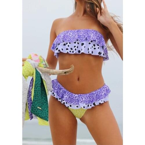 Bikinis 2021 Mujer New Floral Print Swimwear Women Push Up Summer 2 Piece Set Ruffle Bandage Micro Thong Swimsuit Dot Biquini