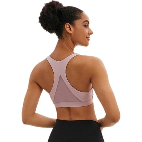 Women Fitness Bras Sports Hollow Out Sexy Back Triangle Net Yarn Patchwork Solid Color Push Up Yoga Bras Vest Running GYM Tops