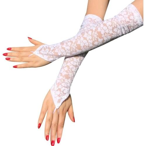 Lady Breathable Sunscreen Gloves Women Fingerless Gloves Solid Arm Elbow Gloves Long Lace Floral Print Guantes Dress Accessory
