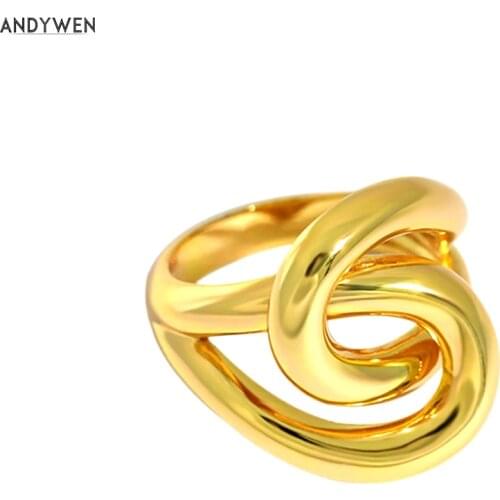 Andywen 925 Sterling Silver Gold Cross Resizable Rings Women Rock Punk Fashion Jewelry Wedding Party Big large Geometric