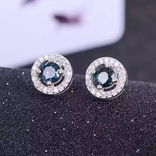 Natural sapphire stone stud earrings 925 silver Natural gemstone earring women classic fine stud earrings jewelry for party