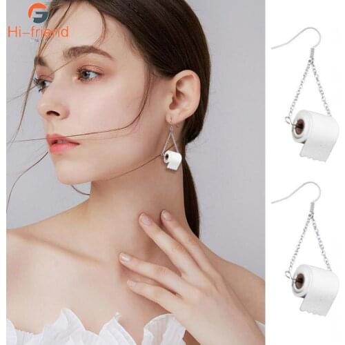 2021 Creative Design Earrings Toilet Paper Roll Womens Personalized Ear Hook Earrings Handmade Casual Jewelry Wholesale