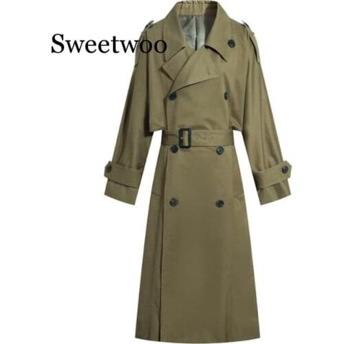 New Fashion 2020 Fall /Autumn Casual Double breasted Classic Long Trench coat with belt Chic Female windbreaker