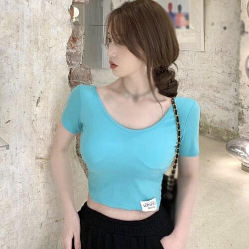 DAXIN Women Short Sleeve Crop Top T-Shirts Summer O Neck Casual Short Shirt Ladies Solid Color Tee Female Crop Top Ladies Shirt
