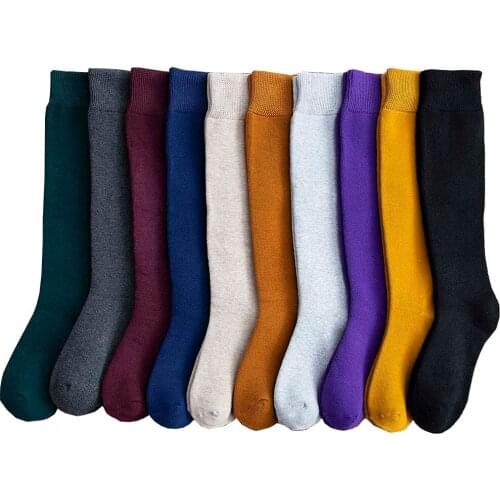 Winter Womens Colorful Thick Warm Wool Solid Color Plus Cashmere Warmth Pressure Stovepipe Cotton Socks 3 Pair