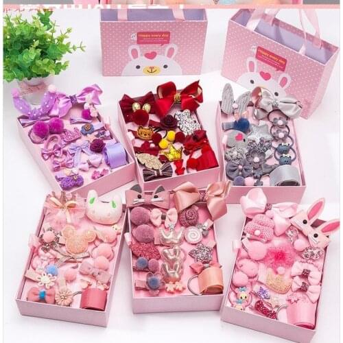 18Pcs/Set Children Hair Clip Set Baby Head flower Fabric Bow Barrettes Hair clips Girl Elastic hair Headband Headdress Gift