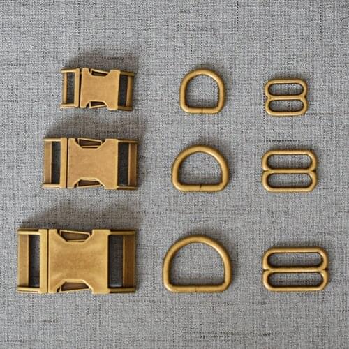 20 Sets 15mm 20mm 25mm Antique Brass Metal Slider D Ring Release Belt Buckle Adjuster For Dog Harness Necklace Sewing Accessory