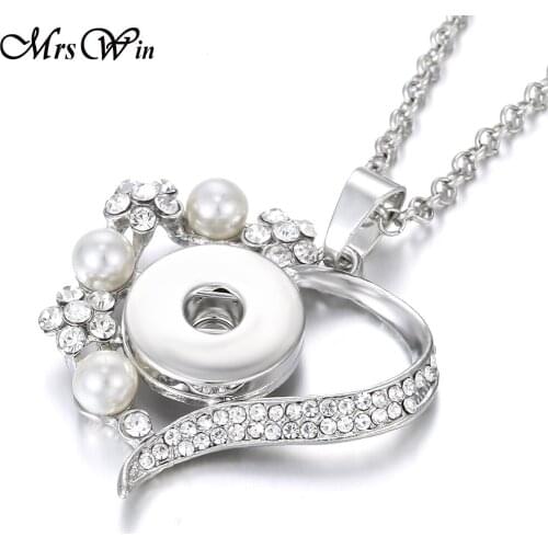 2019 New Snap Button Pearls Crystal Love Heart Snap Pendant Necklace Fit 18mm Metal Snap Buttons Jewelry Button Necklace
