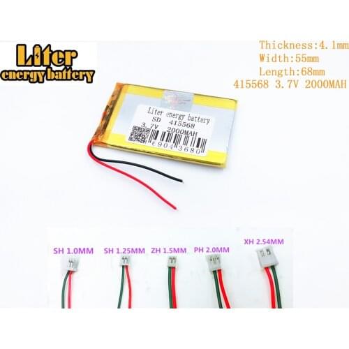 3.7V 415568 2000mah lithium polymer battery FOR 3.7V 2000mah 415568 PLUG polymer rechargeable battery
