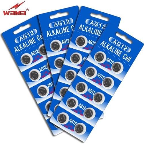 40pcs/lot Wama AG12 1.5V Alkaline Button Cell LR43 386 301 Coin Battery Disposable Calculator Toys